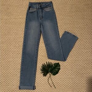 Blue Straight Leg Jeans with wait cut outs
